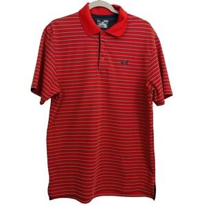 Under Armour Mens Polo Shirt M Heat Gear Loose Fit Red Stripe